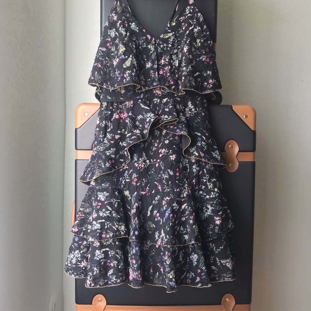 La Maison Talulah Black Floral Ruffle Mini Dress XS